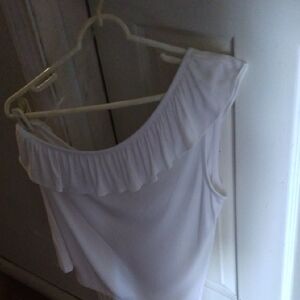 LOFT White One-Shoulder Ruffle Tank